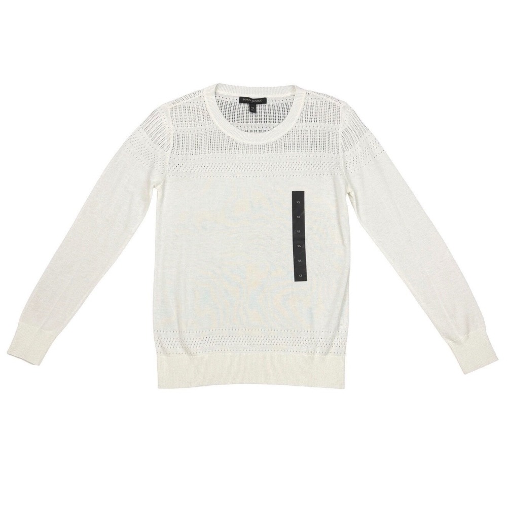 NEW Banana Republic Women's XS White Knit Pullover Sweater Crew Neck Long Sleeve